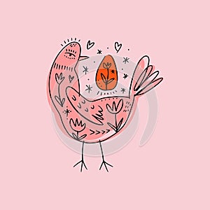 Happy Easter egg and bird trendy cute vector postcard composition, spring holiday elements. Good for cards, flyer