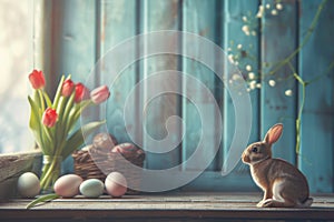 Happy easter egg blowing Eggs Bunny Bonfire Basket. White Green Tea Green Bunny cottontail. renewal background wallpaper