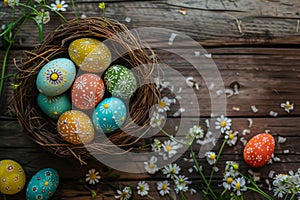 Happy easter Egg coloring techniques Eggs Foggy rivers Basket. White Burrow Bunny chirping. church background wallpaper