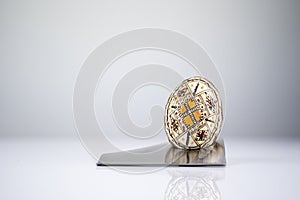 Happy Easter! Easter Egg in an eggcup for breakfast, egg in eggcup for easter breakfast