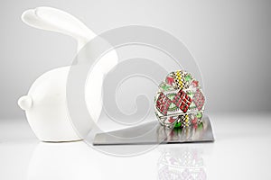 Happy Easter! Easter Egg in an eggcup for breakfast, egg in eggcup for easter breakfast