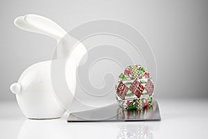 Happy Easter! Easter Egg in an eggcup for breakfast, egg in eggcup for easter breakfast