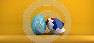 Happy Easter egg, Eggs color with Artsakh Flag and Dedo Babo statue, Easter Background Artsakh and Armenia . 3D work and 3D