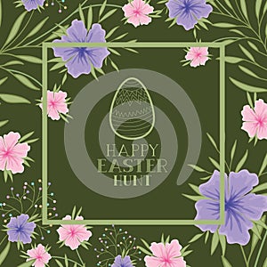 Happy easter egg frame with handmade font and flowers