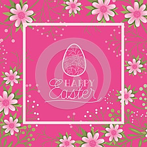 Happy easter egg frame with handmade font and flowers