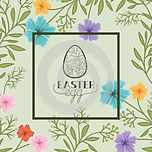 Happy easter egg frame with handmade font and flowers