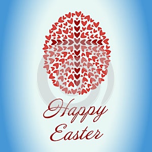 Happy Easter, egg from hearts, red heart, crucifixion, cross, blue background