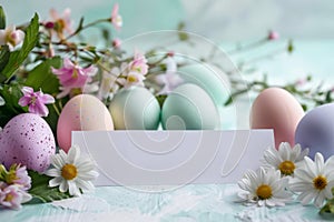 Happy easter egg hunt clues Eggs Renewal Basket. White carefree Bunny Easter egg centerpiece. Easter egg competition background