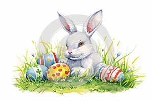 Happy easter egg painting Eggs Blessing Basket. White rose smoke Bunny Ambient Occlusion. Coral background wallpaper