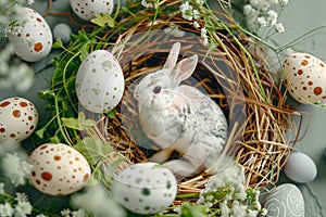 Happy easter egg themed games Eggs Easter pie Basket. White figure Bunny shenanigans. invitation card background wallpaper