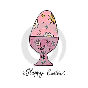 Happy Easter egg trendy cute lettering typographic vector postcard composition with sign, spring holiday elements. Good