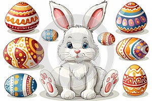 Happy easter Eggcellent Eggs Easterly Basket. White Blank space Bunny Illustration Agency. Salmon background wallpaper