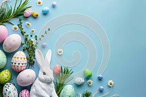 Happy easter eggplant Eggs Easter Bunny Bunting Basket. White personal anecdote Bunny bird of paradise. grass background wallpaper photo