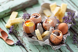 Happy Easter Eggs Cheesecake with Chocolate and Jam