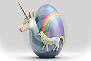Happy Easter Easter eggs Design, A unicorn-inspired egg with a rainbow and a horn. photo