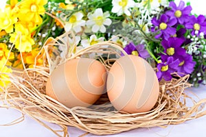 Happy Easter eggs flowers