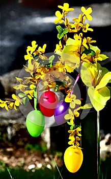 Happy Easter eggs and flowers