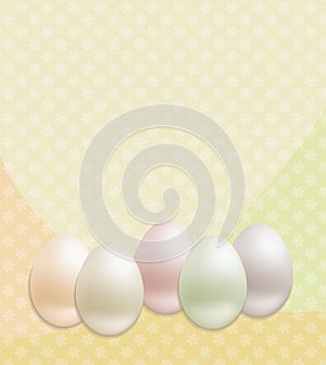 Happy Easter with eggs, greeting card, flower background pattern, blank