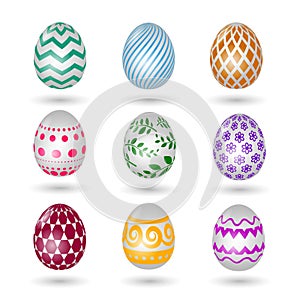 Happy easter eggs icons. Colored vector paschal egg set with decoration pattern isolated on white background photo