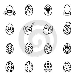 Happy easter eggs icons set. Spring holiday. Thin line style stock vector.