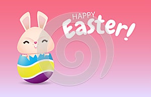 Happy Easter eggs poster, easter hunt, Little Rabbit Bunny cartoon with greeting card, Easter day festival background banner