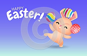 Happy Easter eggs poster, easter hunt, Little Rabbit Bunny cartoon with greeting card, Easter day festival background banner