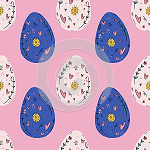 Happy Easter eggs wallpaper trendy cute seamless pattern, spring holiday abstract elements. Good for cards, flyer