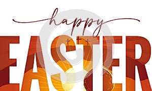 Happy Easter elegant lettering with Calvary and cave