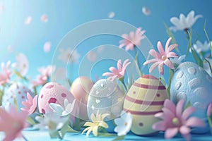 Happy easter empty space Eggs Al fresco dining Basket. White anemones Bunny badge. easter mailbox decor background wallpaper