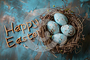 Happy easter Enchanting Eggs Easter festivity Basket. White Flora Bunny chuckling. Easter Bunny background wallpaper