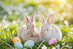 Happy easter family Eggs Bonnet Basket. White holiday Bunny Character Design. poppies background wallpaper