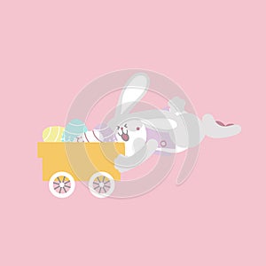 happy easter festival with animal pet bunny rabbit, cart and egg, pastel color