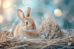 Happy easter Festive Eggs Week Basket. White collapsible basket Bunny easter balloon. whimsical background wallpaper