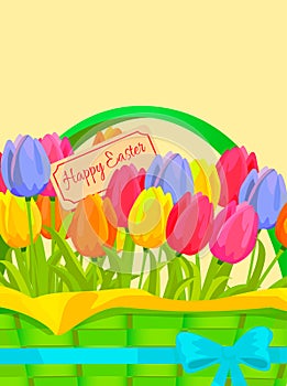 Happy Easter Festive Vector Concept with Tulips