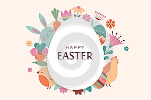 Happy Easter floral background, Easter egg card, framed banner design