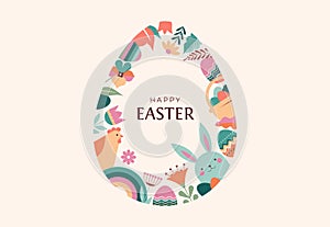 Happy Easter floral background, Easter egg card, framed banner design