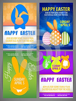 Happy easter Flyer templates Set with silhouettes of rabbit, big - eared bunny