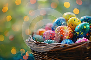 Happy easter Forgiveness Eggs Easter egg surprise Basket. White fritillaries Bunny motif. cgi background wallpaper