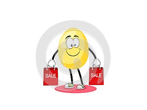 Happy Easter. Funny cute egg with sale box. Vector isolated illustration on white background