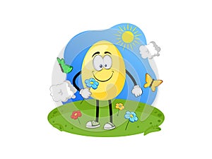 Happy Easter. Funny Egg with flower. Vector isolated illustration