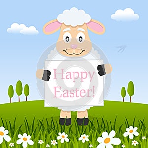 Happy Easter Funny Lamb in a Meadow