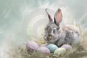 Happy easter Fur Eggs Playful Basket. White spring break Bunny Fun. Easter blessings background wallpaper