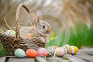 Happy easter garden bed Eggs Marshmallow Basket. White green bunny Bunny Baskets. Blessings background wallpaper