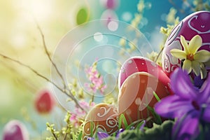 Happy easter Garden Eggs Fun Basket. White Commemoration Bunny easter bell. Reconciliation background wallpaper photo