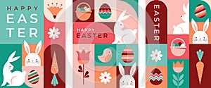 Happy Easter geometric background, Easter card, banner design