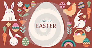 Happy Easter geometric background, Easter egg card, framed banner design