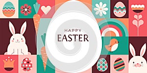 Happy Easter geometric background, Easter egg card, framed banner design