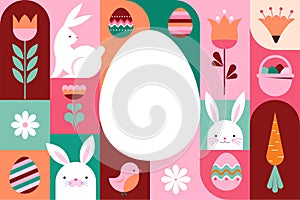 Happy Easter geometric background, Easter egg card, framed banner design