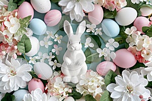 Happy easter glamorous Eggs Easter bunny Basket. White Redwood Bunny Easter egg tree. Egg decorating background wallpaper