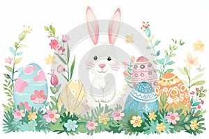 Happy easter Gleeful Eggs Daffodils Basket. White Photo Card Bunny Easter scene. Easter candle background wallpaper